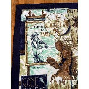 Fishing Lodge Fleece Throw Blanket Reversible Gone Fishing Moose Blue Lake